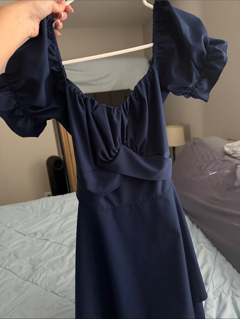 Women's Navy Puff-Sleeve Square Neck  Romper